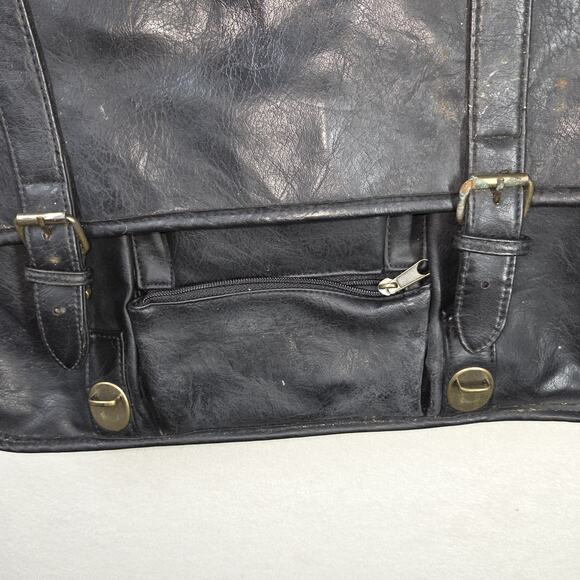 Vintage Leather Satchel Black Mens Laptop Case Business Workwear Designer Buckle - Picture 7 of 15
